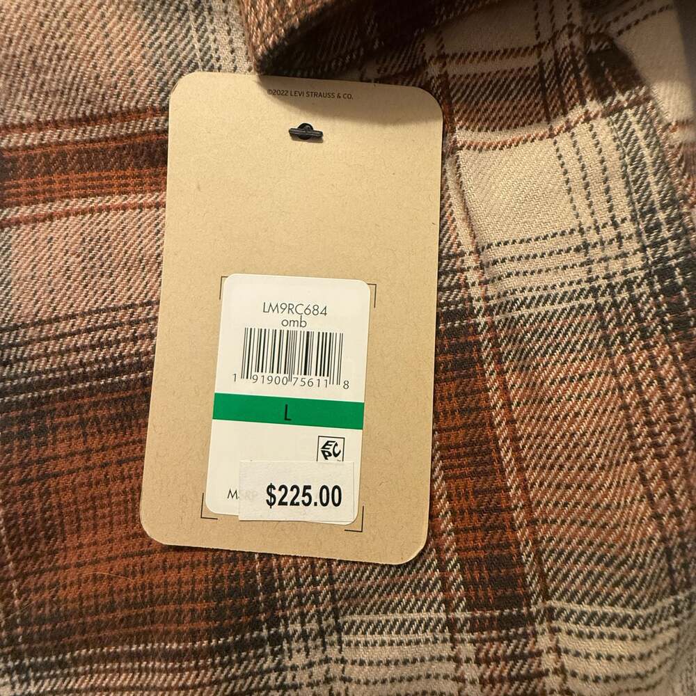 Levi's Men's Brown Ombre Plaid Sherpa-Lined Flannel Lrg Jacket with Jersey Hood - Picture 3 of 11